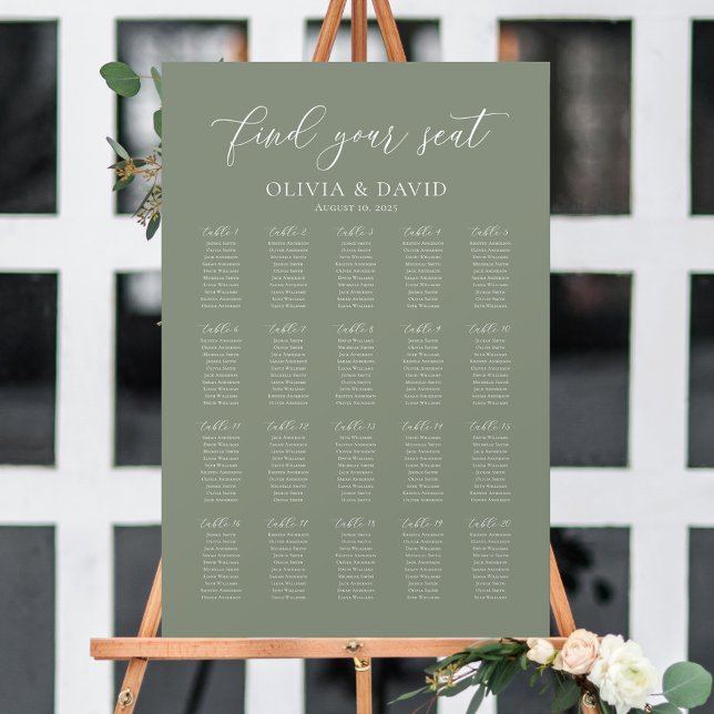 Sage Green 20 Tables Find Your Seat Seating Chart (Creator Uploaded)
