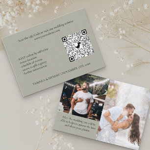 Sage Green 2 Photo Online RSVP QR Code Wedding Enclosure Card