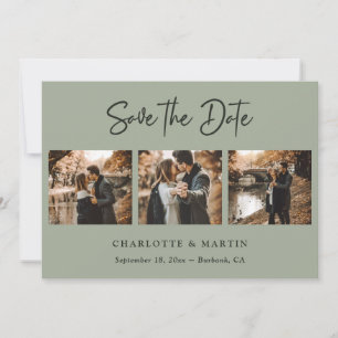 Sage Green 3 Photo Wedding Save The Date