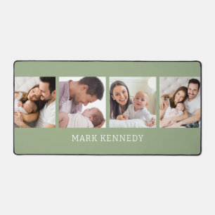 Sage Green 4 Photo Collage Personalized Name Desk Mat