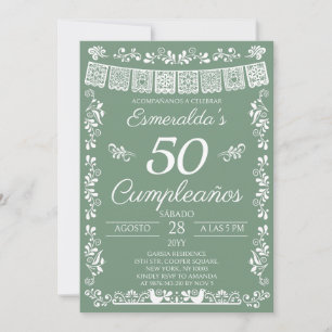 Sage Green 50 Cumpleaños Birthday Party Invitation