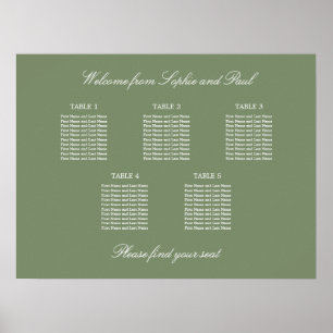 Sage Green 5 Table Wedding Seating Chart Poster