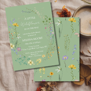 Sage Green A Little Wildflower Baby Shower Invitation