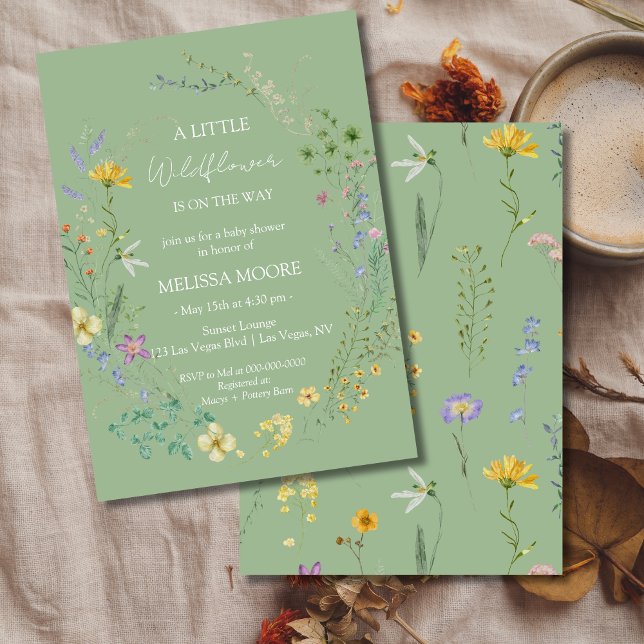 Sage Green A Little Wildflower Baby Shower Invitation (Creator Uploaded)