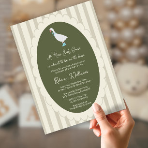 Sage Green a New Silly Goose Baby Shower  Invitation