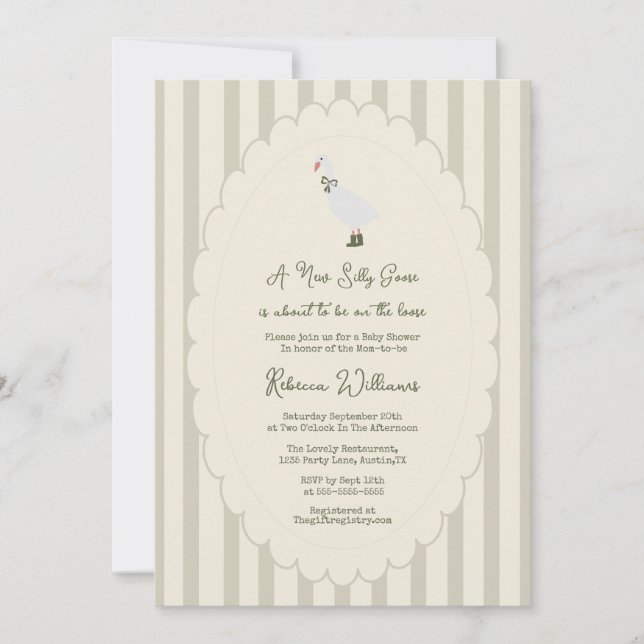 Sage Green a new Silly Goose Baby Shower  Invitation (Front)