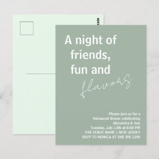Sage Green a night of fun friends Rehearsal Dinner Postcard