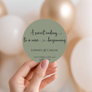 Sage green A sweet ending to a new beginning Classic Round Sticker