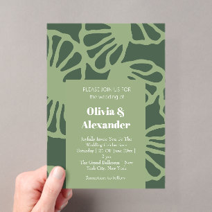 Sage Green Abstract Coral Floral Seamless Pattern Acrylic Invitations
