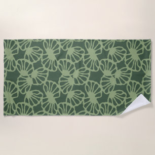 Sage Green Abstract Coral Floral Seamless Pattern Beach Towel