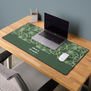 Sage Green Abstract Coral Floral Seamless Pattern Desk Mat