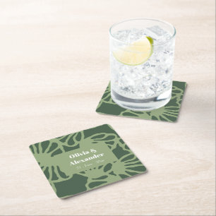 Sage Green Abstract Coral Floral Seamless Pattern Square Paper Coaster