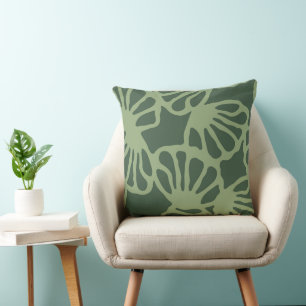 Sage Green Abstract Coral Floral Seamless Pattern Throw Pillow