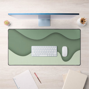 Sage Green Abstract Wave Pattern Desk Mat