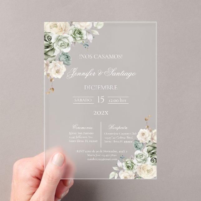 Sage green acrylic wedding  invitations (Insitu (Handheld))