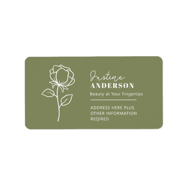 sage green address simple lined drawing of flower label (Front)