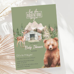 Sage Green Adventure Awaits Mountains Baby Shower Invitation