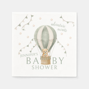 Sage Green Adventure Teddy Bear Baby Boy Shower Napkin