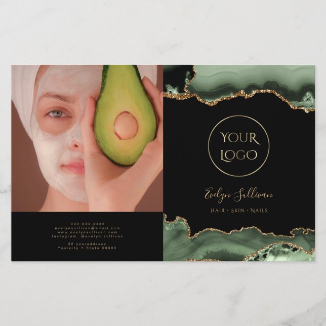 Sage green agate bifold brochure (Front)