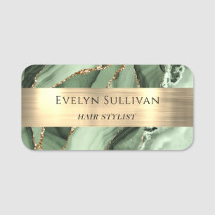 Sage Green Agate Gold Foil Name Tag