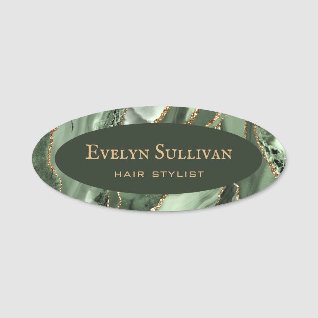 Sage green agate name tag (Front)