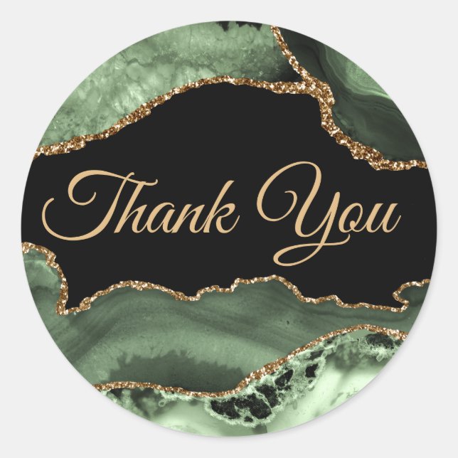 Sage Green Agate Thank you Classic Round Sticker (Front)