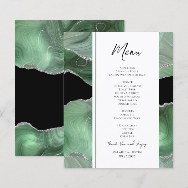Sage Green Agate Wedding Menu (Front/Back)