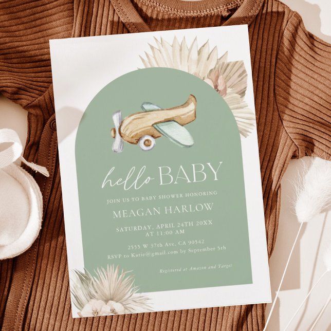 Sage Green Airplane Baby Shower Invitation (Creator Uploaded)