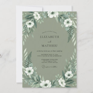 Sage Green Airy Blossom Wedding Invitation