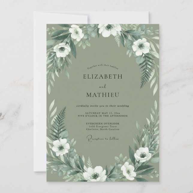 Sage Green Airy Blossom Wedding Invitation (Front)