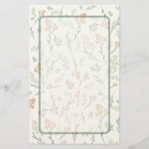 Sage Green and Apricot Wildflower Watercolor