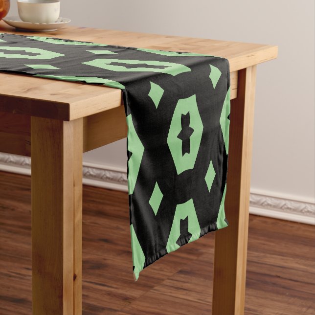Sage Green and Black: Geometriana 1 Short Table Runner (In Situ)
