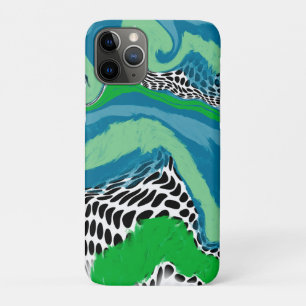 Sage Green and Blue, Black and White Dots Abstract iPhone 11 Pro Case