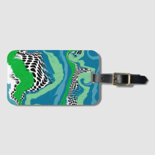 Sage Green and Blue, Black and White Dots Abstract Luggage Tag