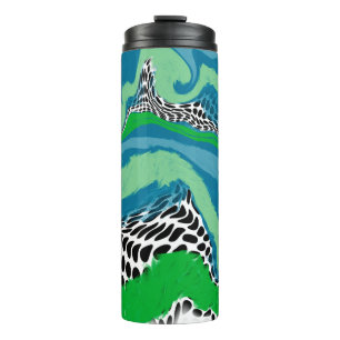 Sage Green and Blue, Black and White Dots Abstract Thermal Tumbler