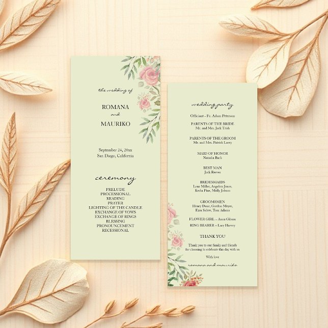 Sage Green And Blush Watercolor Roses Program (Creator Uploaded)