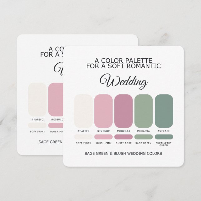 Sage Green and Blush Wedding Color Palette Card (Front/Back)