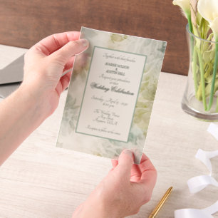 Sage Green and Champagne Floral Framed Vellum Invitations