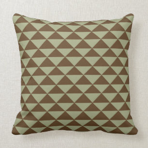 Sage Green and Chocolate Brown Triangle Tile Throw Pillow