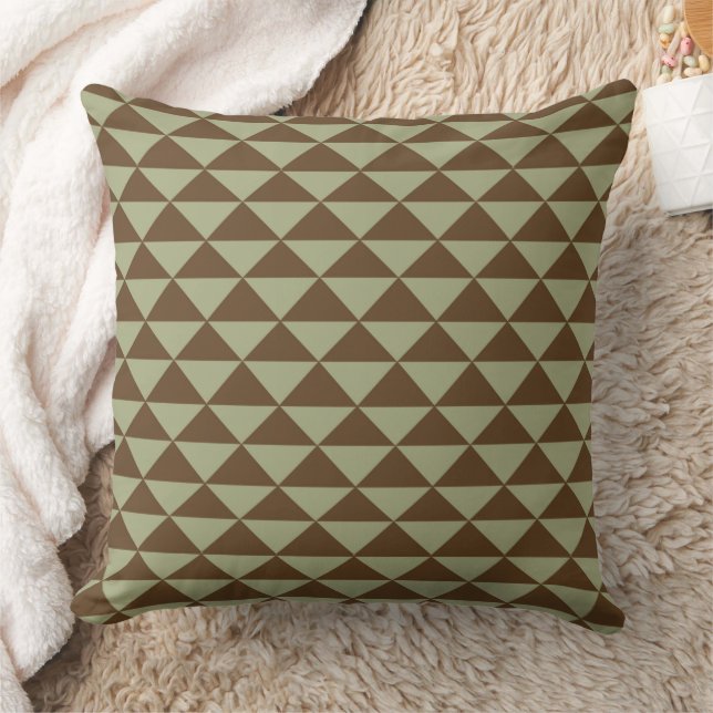 Sage Green and Chocolate Brown Triangle Tile Throw Pillow (Blanket)