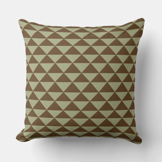 Sage Green and Chocolate Brown Triangle Tile Throw Pillow (Front)
