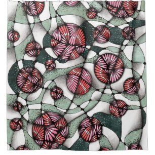 Sage Green and Coral Neurographica Shower Curtain