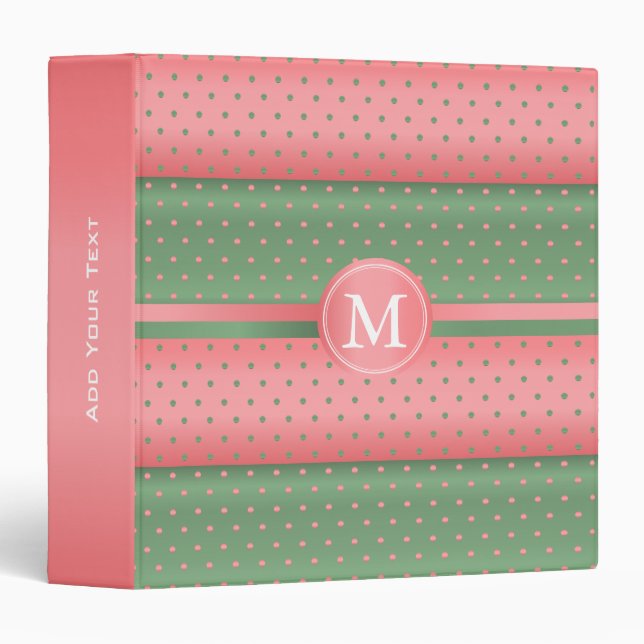 Sage Green and Coral Polka Dot Stripes Binder (Front/Spine)