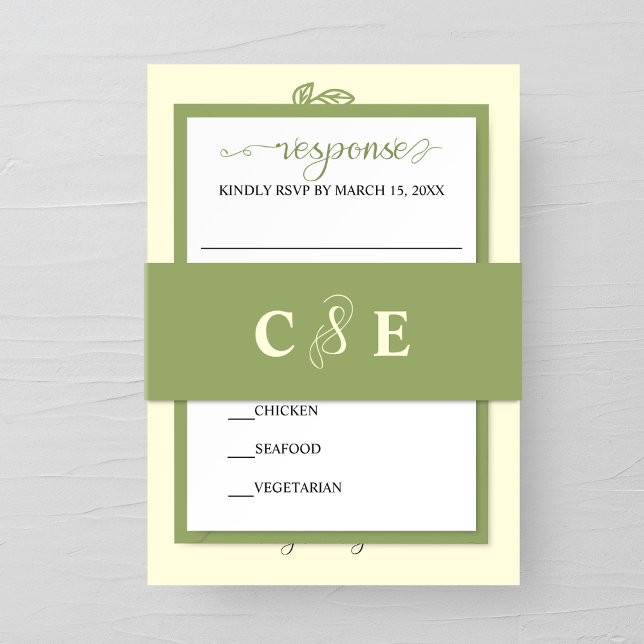Sage Green and Cream Calligraphy Wedding Invitation Belly Band (Creator Uploaded)