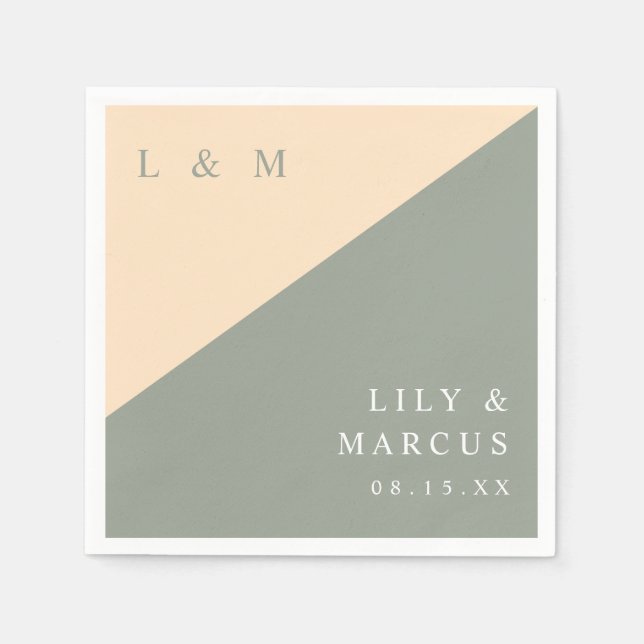 Sage Green And Cream Elegant Monogram Wedding Napkin (Front)