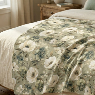 Sage Green And Cream Fleece Blanket
