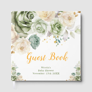 Sage Green and Cream Floral Baby Shower Guest Book