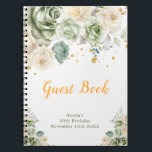 Sage Green and Cream Floral Birthday Guest Book<br><div class="desc">Beautiful birthday shower guest book with sage green and cream floral arrangements. Perfect for a birthday party. The words can be changed to suit your own details or requirements</div>