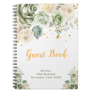 Sage Green and Cream Floral Birthday Guest Book
