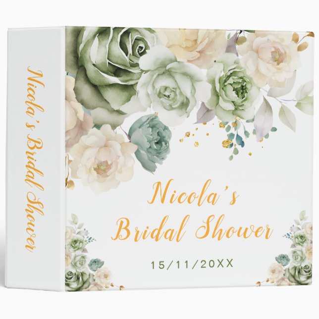 Sage Green and Cream Floral Bridal Shower Binder (Front/Spine)